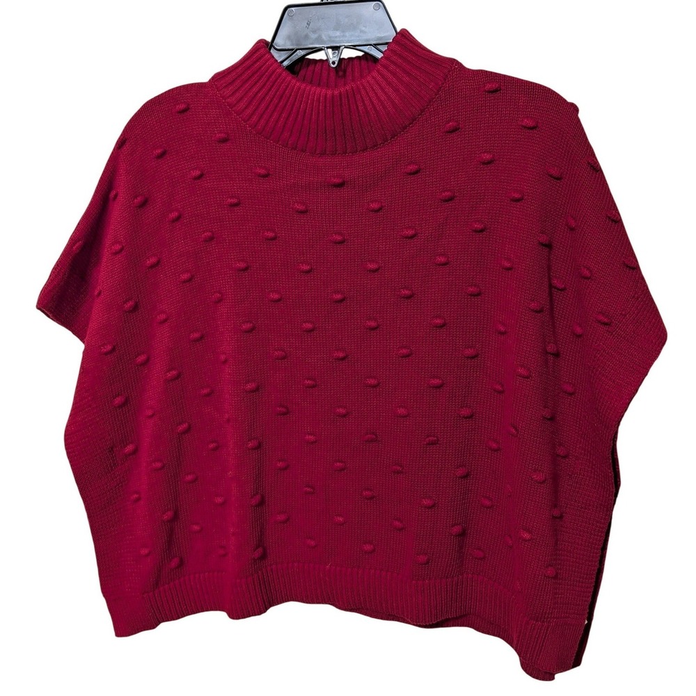 Carters Kid Girls Cranberry Red Bobble Poncho Size 7 to 7A Whimsy Bold Color